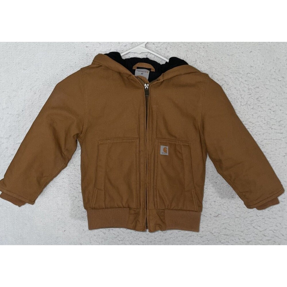 Carhartt Toddler Duck Canvas Hooded Jacket Blanket Lined Kids Boys 4T Brown Warm